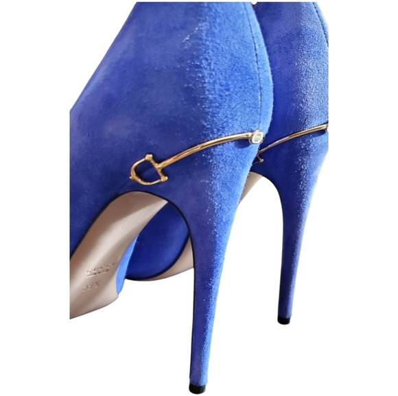 EUC GUCCI Blue Suede Leather Kid Scamosciato Heel Pump IOB - Picture 5 of 12